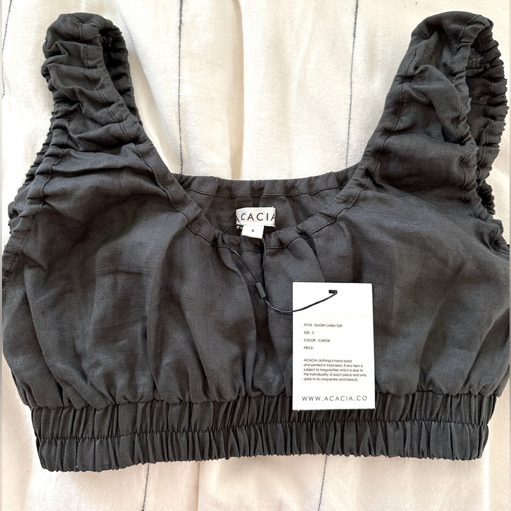 ACACIA Resort 2023 Emory Linen Top in Carob Dark Gray . Size S. - Picture 3 of 6